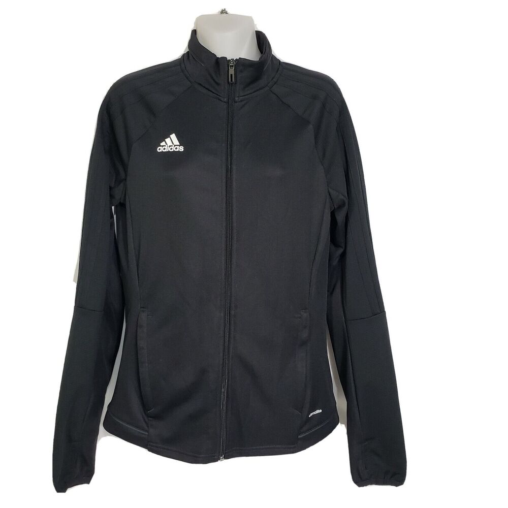 Adidas Women's Jacket Size Small Tiro 17 Training Black White Thumbholes BK0387